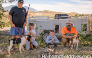 Steve and his kids hunting Chukar with French Brittanys together