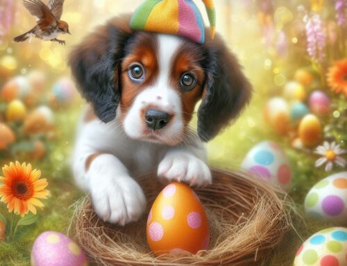 A French Brittany puppy at Easter